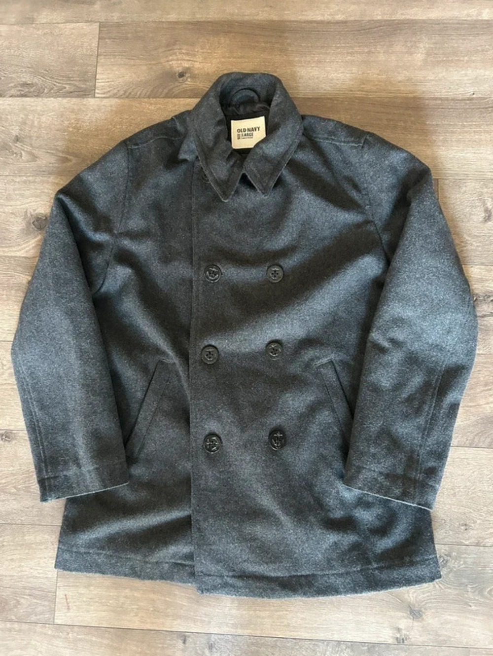 vintage old navy wool blend peacoat mens L charcoal gray double breasted